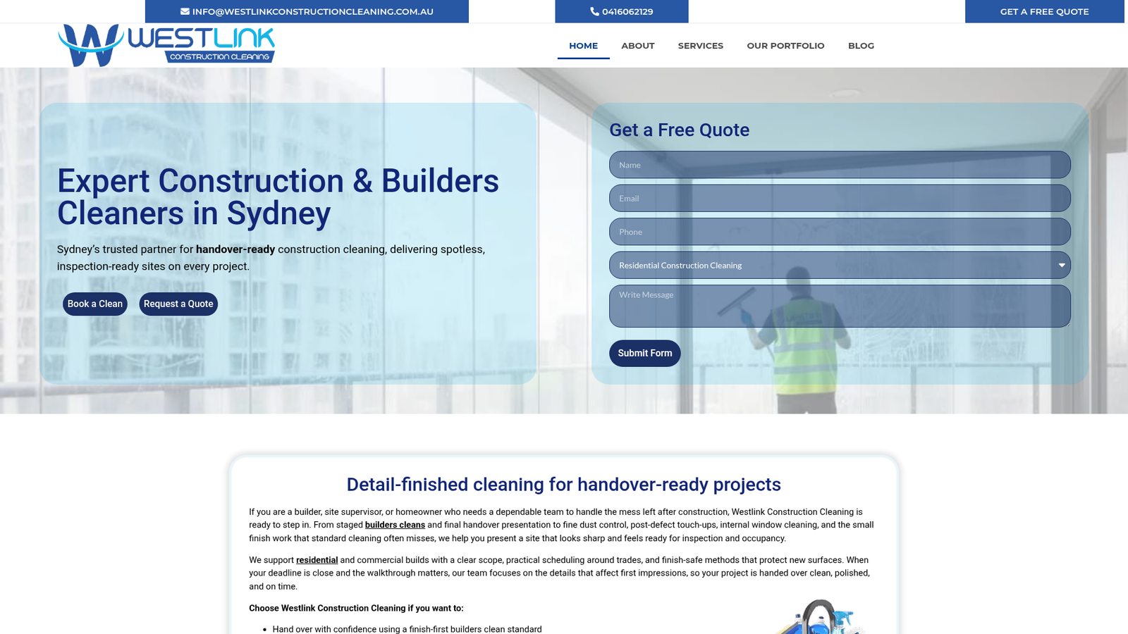 Westlink Construction Cleaning — website recovery & security project preview